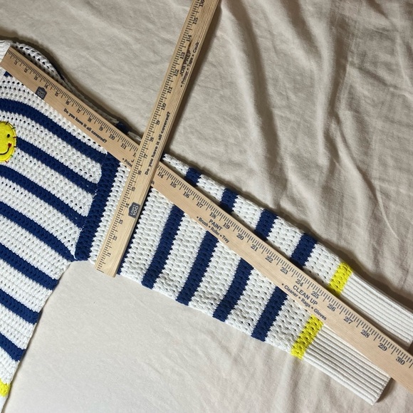 Kerri Rosenthal Smiley Face Sweater with Blue and Yellow Stripes | Anthropologie - Picture 5 of 11